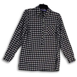 Womens Black Plaid Long Sleeve Pocket Spread Collar Button-Up Shirt Size 4