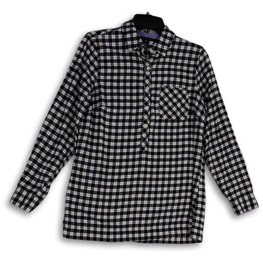 Womens Black Plaid Long Sleeve Pocket Spread Collar Button-Up Shirt Size 4 image number 1