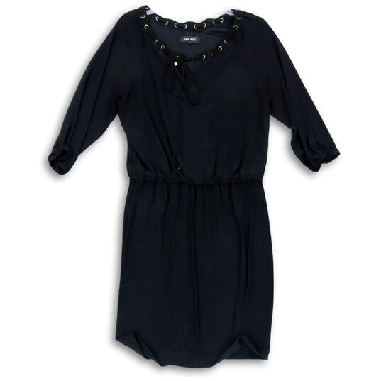 Womens Black 3/4 Sleeve V-Neck Regular Fit Pullover Blouson Dress Size 8 image number 1