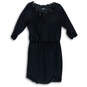 Womens Black 3/4 Sleeve V-Neck Regular Fit Pullover Blouson Dress Size 8 image number 1