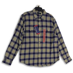 NWT Mens Blue Gray Plaid Spread Collar Long Sleeve Button-Up Shirt Size XL