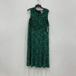 NWT Womens Blue Green Floral Sleeveless Crew Neck Shift Dress Size 16