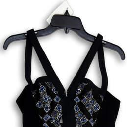 Womens Black Blue Printed Selena V-Neck Sleeveless Mini Dress Size 6
