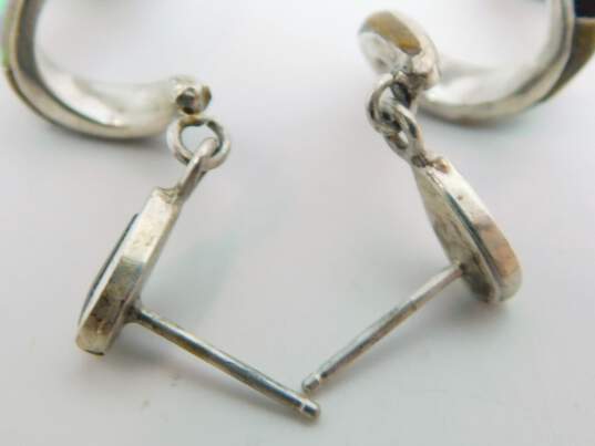 Artisan 925 Twisted Rope Chain & Southwestern Opal Tigers Eye Jasper & Onyx Inlay Spiral Drop Post Earrings 18.7g image number 2
