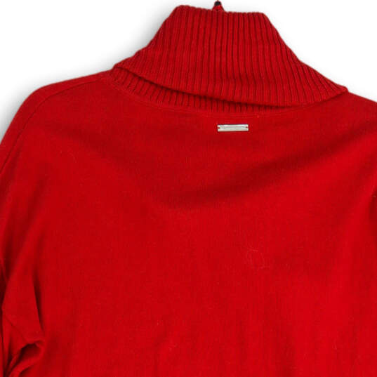 Womens Red Long Sleeve Turtle Neck Fringe Hem Pullover Sweater Size Medium image number 4