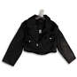 NWT Womens Black Leather Long Sleeve Cropped Motorcycle Jacket Size Small image number 1