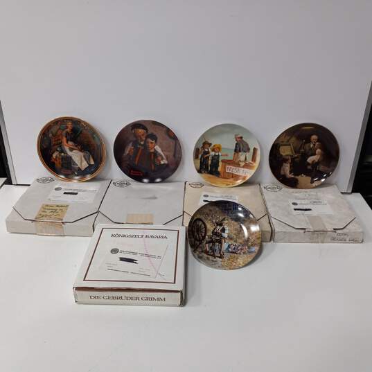 4pc Bundle of Assorted Edwin M. Knowles Normal Rockwell Collectors Plate w/ Charles Gehm “Rumpelstiltskin” Collector Plate image number 1
