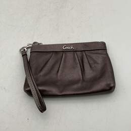 Coach Womens Gray Leather Pleated Inner Pocket Credit Card Slot Wristlet Wallet