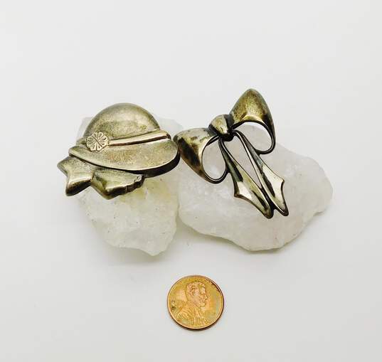 Vintage Sterling Silver Lady In Hat & Bow Brooches 18.0g image number 4
