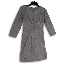 Womens Gray Boat Neck 3/4 Sleeve Twisted Front Back Zip Shift Dress Size 4 alternative image