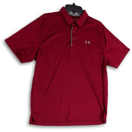 Mens Maroon Short Sleeve Spread Collar Loose Fit Polo Shirt Size Large