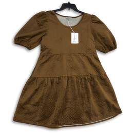 NWT Polagram Womens Brown Round Neck Short Sleeve Mini Dress Size M