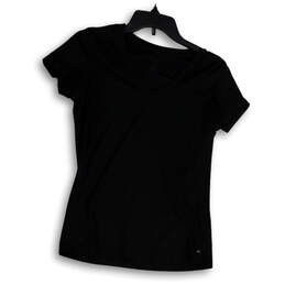 Womens Black Round Neck Short Sleeve Stretch Pullover T-Shirt Size S