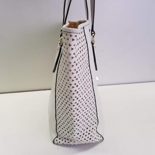 Diane Von Furstenberg White Perforated Leather Medium Shoulder Tote Bag image number 3