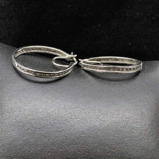 Sterling Silver Diamond Accent Hoop Earrings - 4.5g image number 3