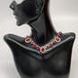 Designer Givenchy Silver-Tone Red Crystal Cut Stone Statement Necklace image number 1
