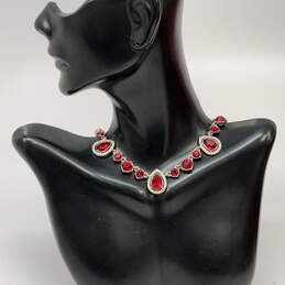 Designer Givenchy Silver-Tone Red Crystal Cut Stone Statement Necklace