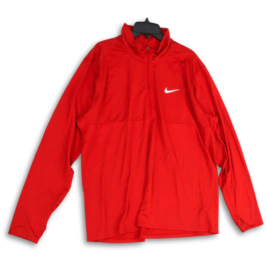 Mens Red Mock Neck Quarter Zip Long Sleeve Activewear Jacket Size XXL image number 1