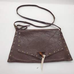 Handmade Brown Leather Flat Crossbody Bag