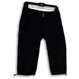 Womens Black Flat Front Drawstring Zipper Pocket Stretch Capri Pants Size 6