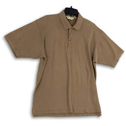 Mens Brown Short Sleeve Spread Regular Fit Collar Polo Shirt Size Medium
