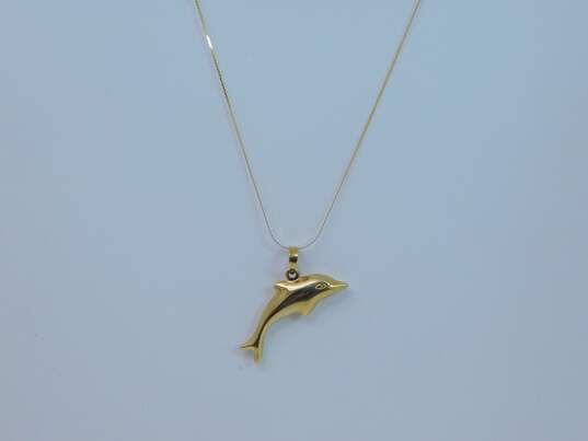 (G) 14k Yellow Gold Puffy Dolphin Pendant Necklace 1.6g image number 2