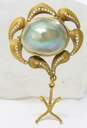 Vintage 14K Gold Blister Pearl Granulated Spun Accents Drop Charm Unique Brooch For Repair 4.1g image number 1