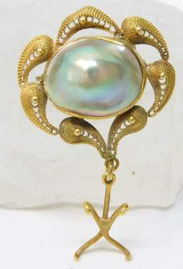Vintage 14K Gold Blister Pearl Granulated Spun Accents Drop Charm Unique Brooch For Repair 4.1g
