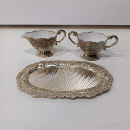 3 Piece Silver-plated Sugar Bowl and  Creamer Set