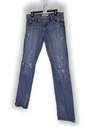 Womens Light Blue Flat Front Coin Pocket Distressed Denim Jeans Size Medium image number 3