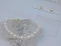14K Gold White Faux Pearl Post Earrings & Beaded Bracelet 9.1g