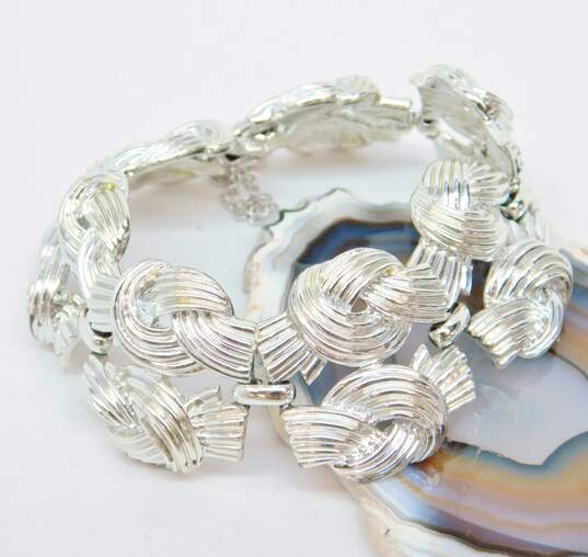 Vintage Coro Silver Tone Lover's Knot Panel Bracelet 55.4g image number 2