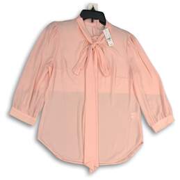 NWT Womens Pink Long Sleeve Tie Neck Lightweight Blouse Top Size Medium