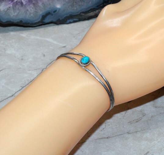Artisan M Signed Sterling Silver Turquoise Child's Cuff Bracelet - 3.9g image number 1