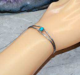Artisan M Signed Sterling Silver Turquoise Child's Cuff Bracelet - 3.9g