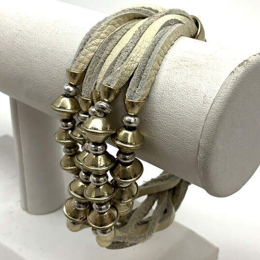 Designer Lucky Brand Gold-Tone Multi Strand Leather Strap Beaded Bracelet image number 2