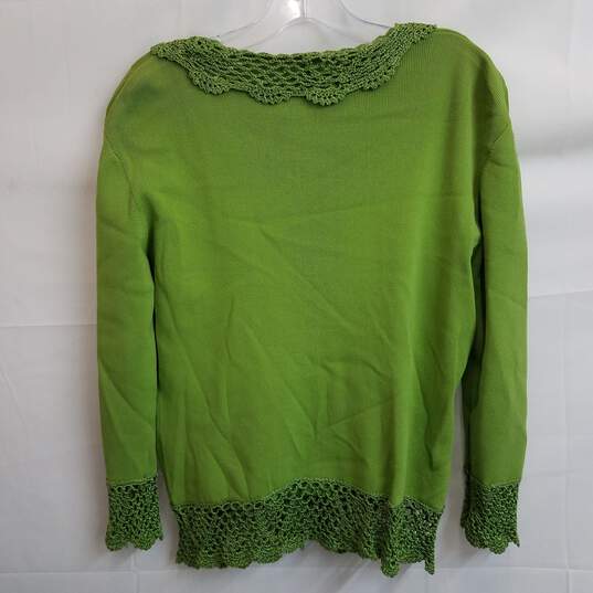 Vintage bright green crochet cardigan sweater set women's L image number 4