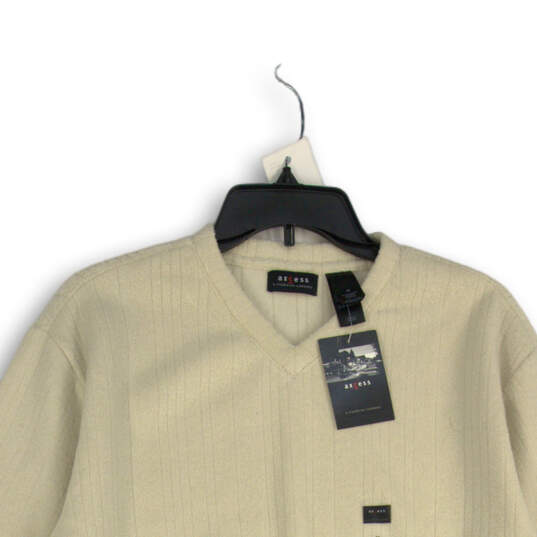 NWT Mens Beige Long Sleeve V-Neck Pullover Sweater Size Medium image number 1