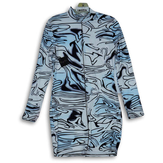 NWT Womens Blue Zebra Print Long Sleeve Mock Neck Bodycon Dress Size L image number 1