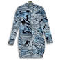 NWT Womens Blue Zebra Print Long Sleeve Mock Neck Bodycon Dress Size L image number 1