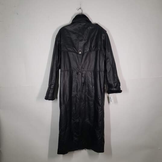 Womens Leather Long Sleeve Button Front Trench Coat Size Large image number 2
