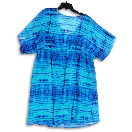 NWT Womens Blue Round Neck Short Sleeve Pullover A-Line Dress Size 20W image number 2