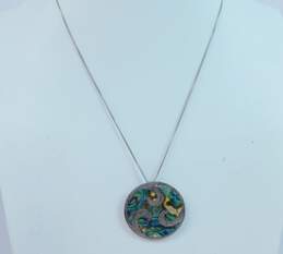 Vintage Taxco & Mexico 925 Abalone Shell Inlay Swirl Disc Pendant Brooch Necklace & Peace Sign Doves Band Ring 8.8g alternative image
