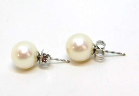 14K White Gold Pearl Stud Earrings 2.8g image number 4