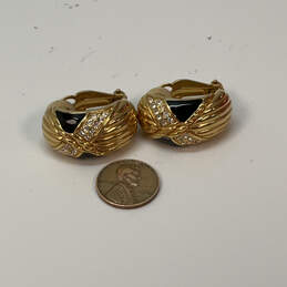 Designer Swarovski Gold-Tone Crystal Cut Stone Clip-On Hoop Earrings alternative image