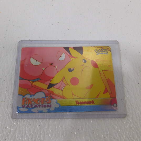 Pokemon Topps Teamwork 54 Foil Pikachu's Vacation Card Blue Logo image number 2