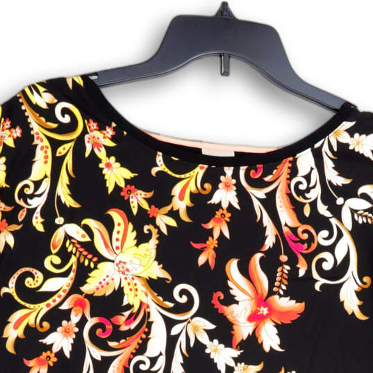 NWT Womens Black Floral Short Sleeve Round Neck Blouse Top Size 3P/XLP image number 3