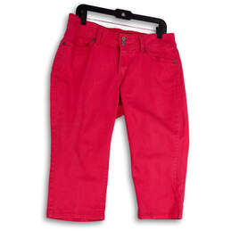 Womens Pink Denim Medium Wash Pockets Straight Leg Capri Jeans Size 14