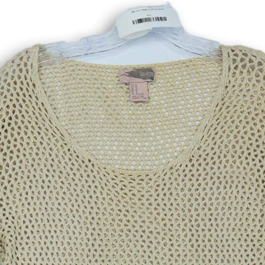 Womens Beige Long Sleeve Round Neck Crochet Blouse Top Size Medium image number 3