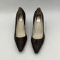 Womens Brown Leather Snakeskin Print Pointed Toe Slip-On Pump Heel Size 7.5 image number 3
